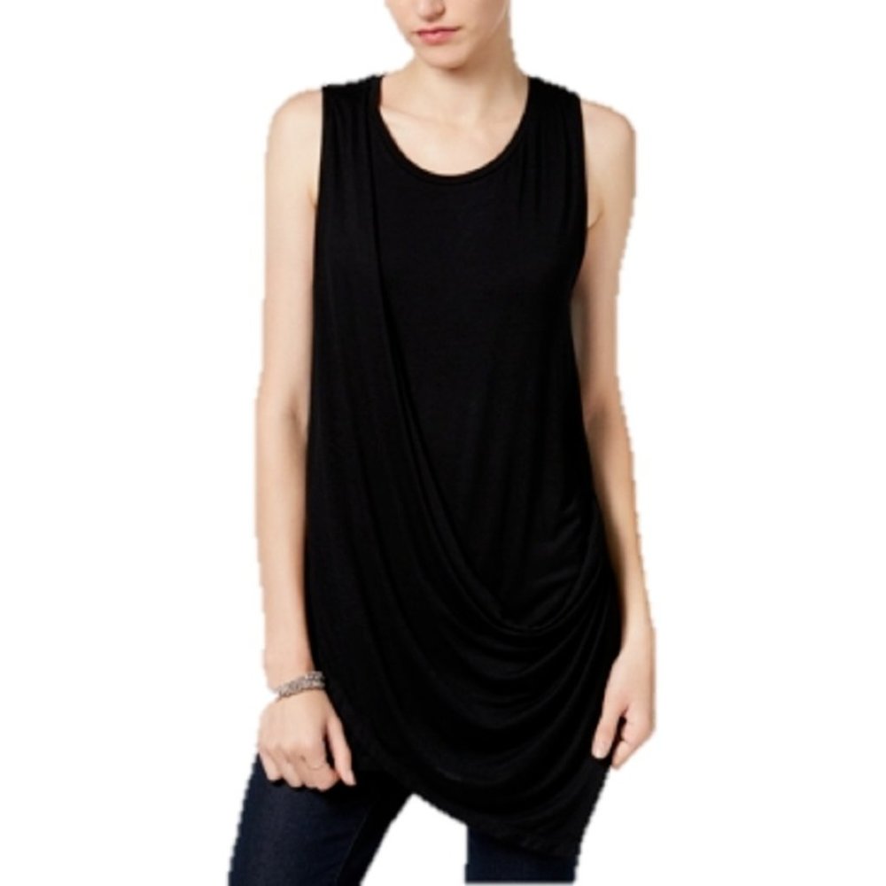 Bar Iii Draped Asymmetrical Top in Black, Size XXS